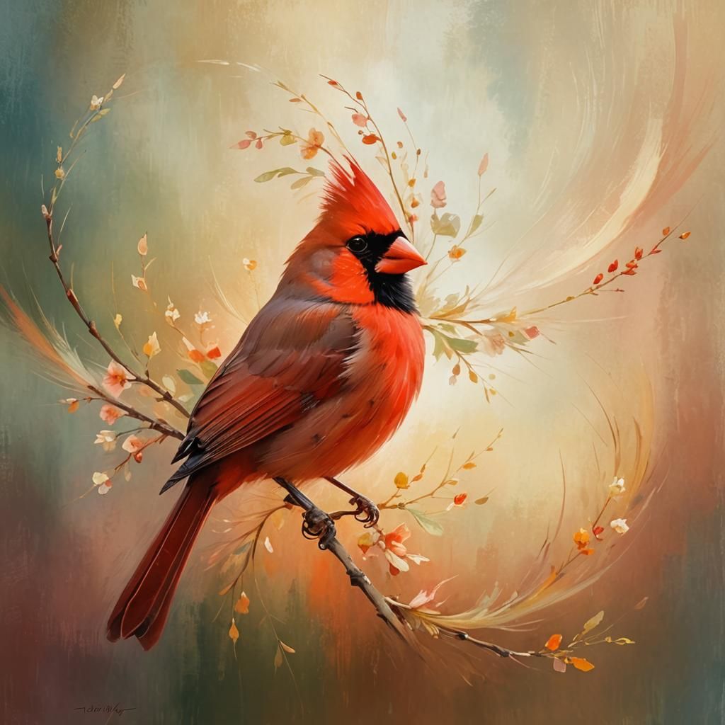 Ethereal Cardinal Messenger in Abstract Expressionism