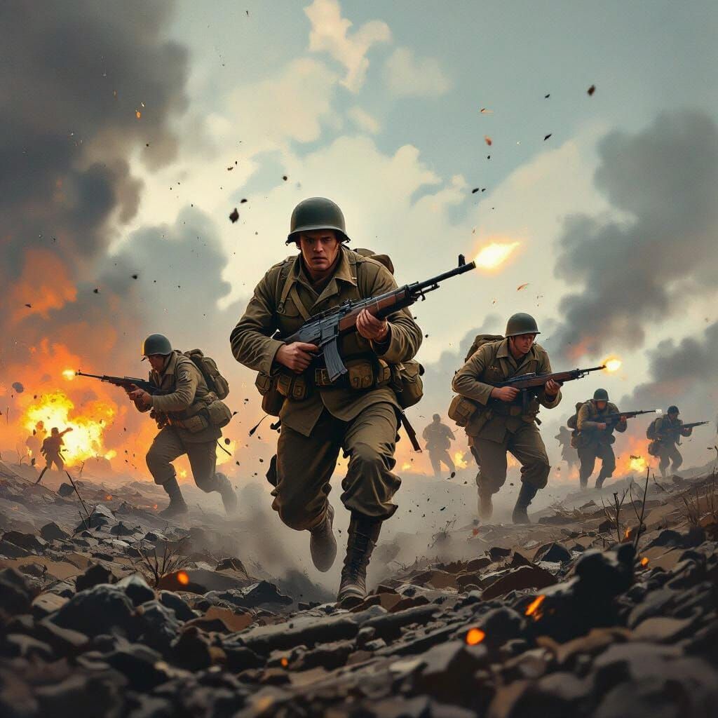 WWII Soldiers in Epic Combat Scene Digital Art