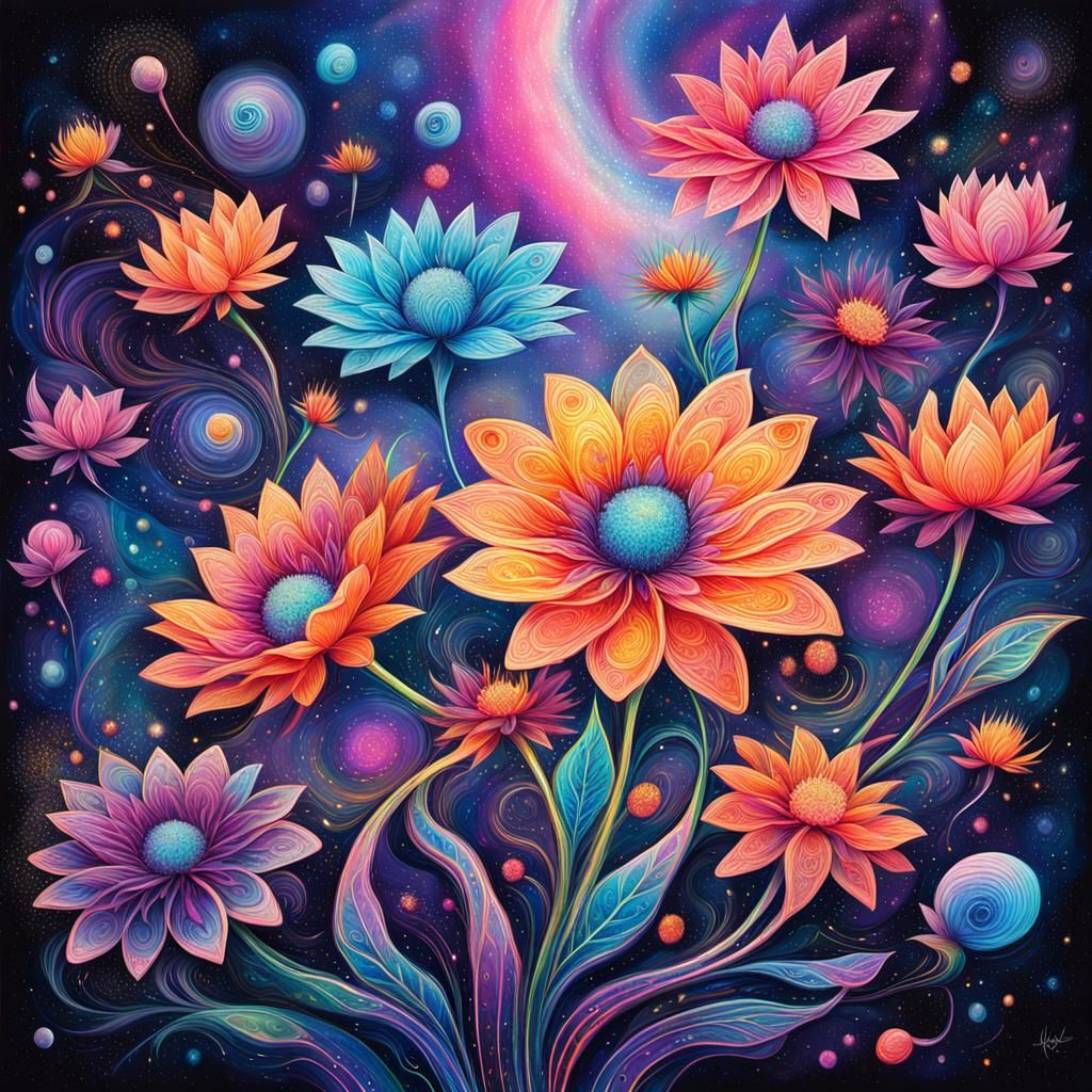 Cosmic Floral Vortex in Iridescent Colors