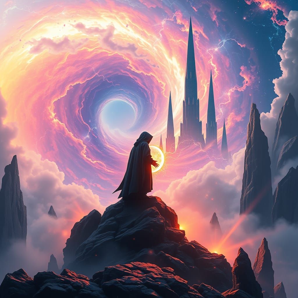 Epic Fantasy Landscape in Cyberpunk Style