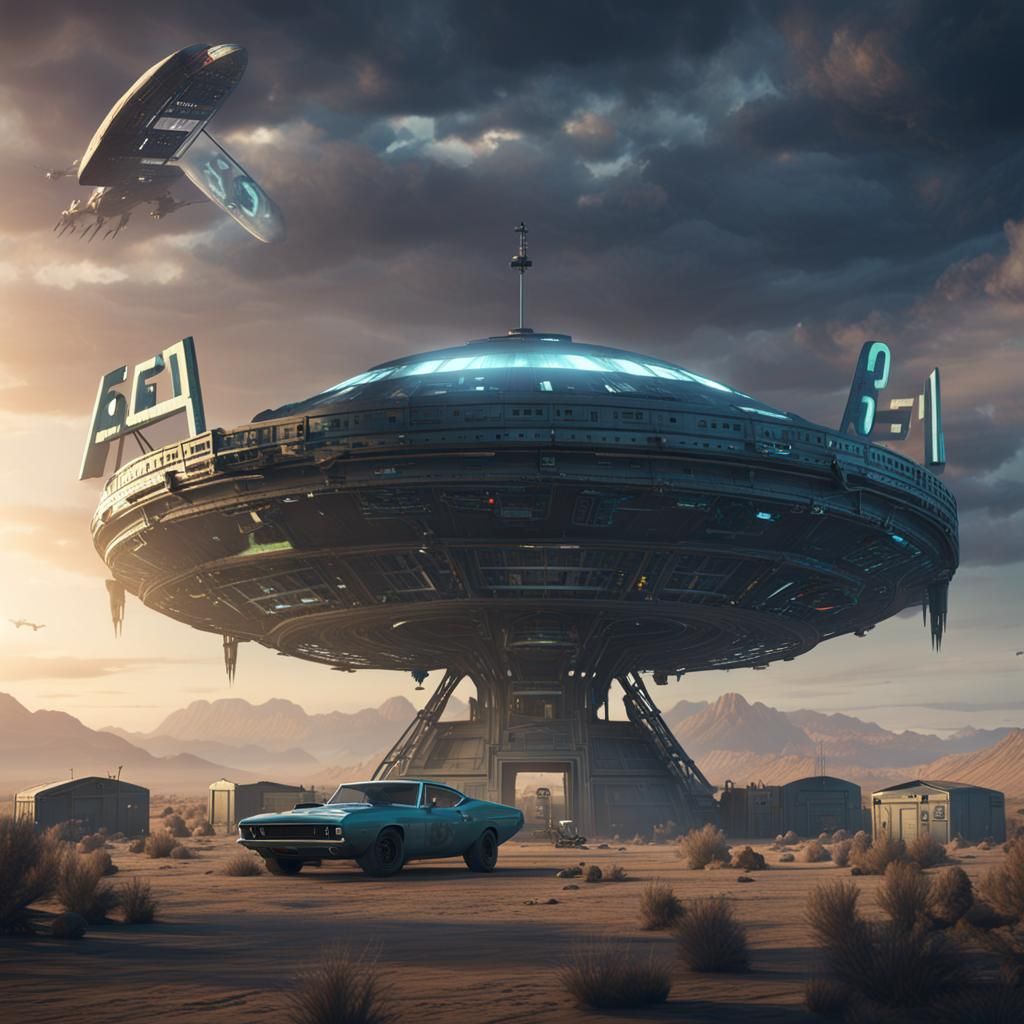 Alien Craft Over Area 51: Matte Painting