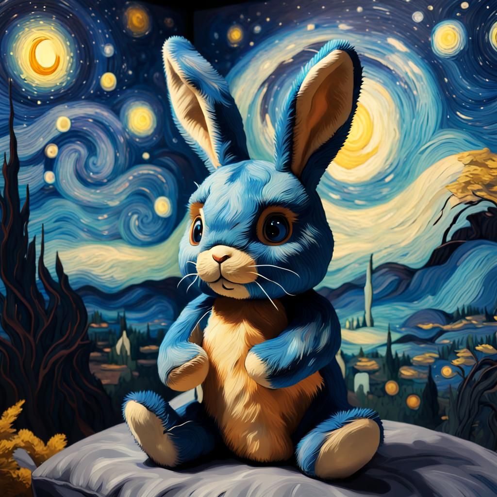 Starry Night Bunny in Van Gogh Style