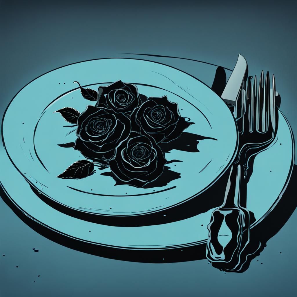 Retrofuturistic Black Roses on Glowing Plate