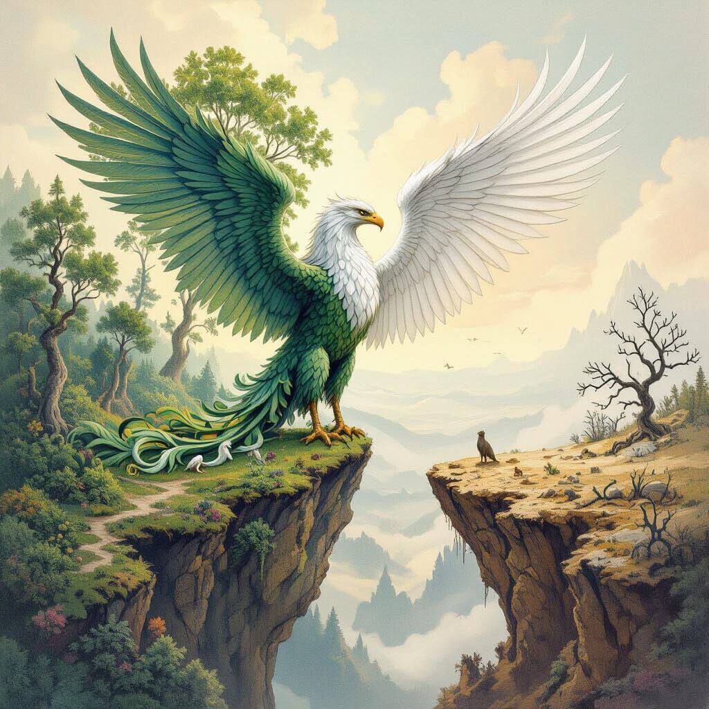 Griffin of Two Worlds in Arthur Rackham Style