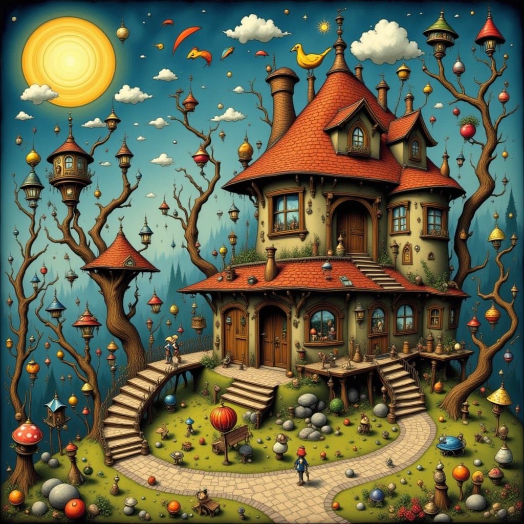 Whimsical Woman in a Fantastical House