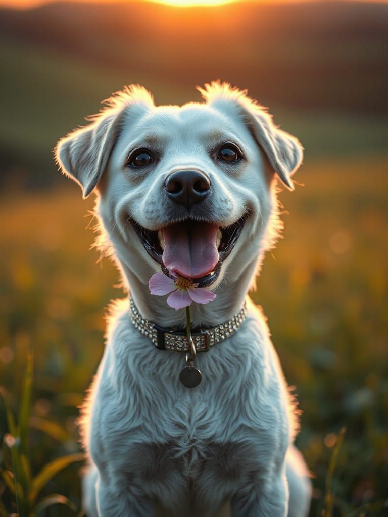 Surreal Sunset Canine Portrait in Photorealistic Style