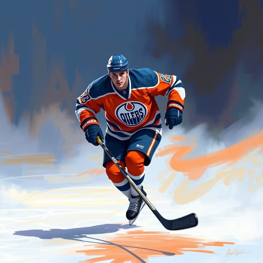 Oilers Hockey Player in Vibrant Digital Painting