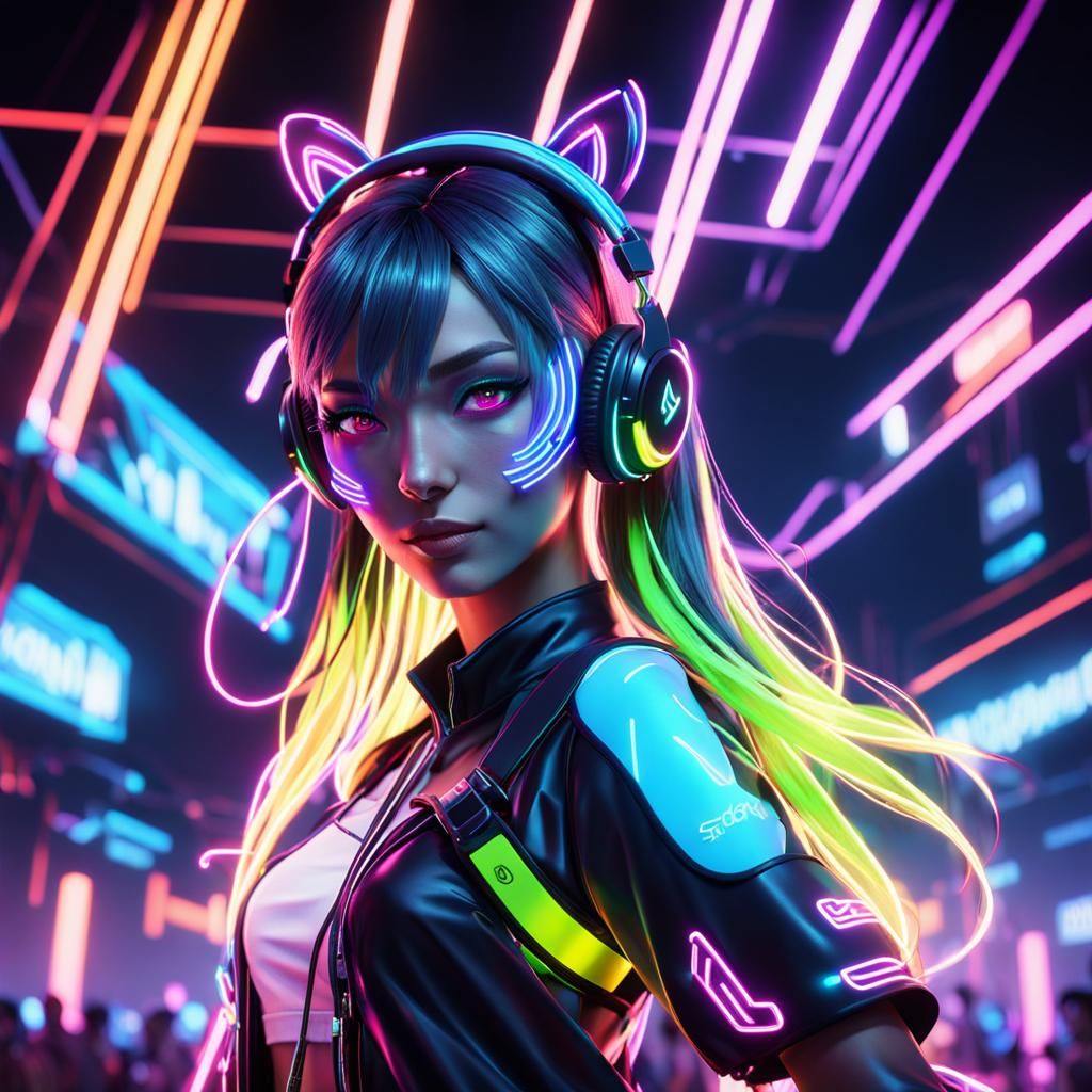 Rave Girl Portrait in 3D Anime Style