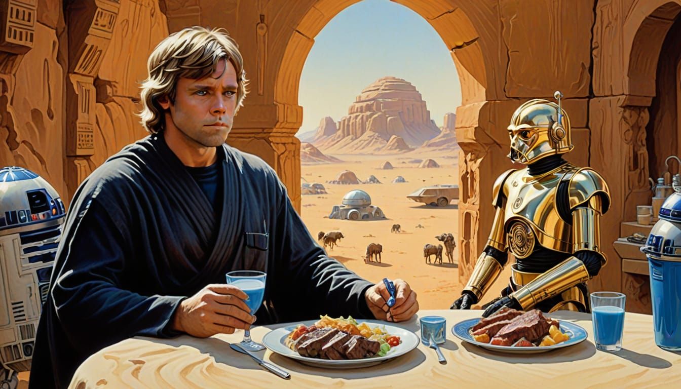 Luke Skywalker's Lunch on Tatooine: Watercolor Illustration