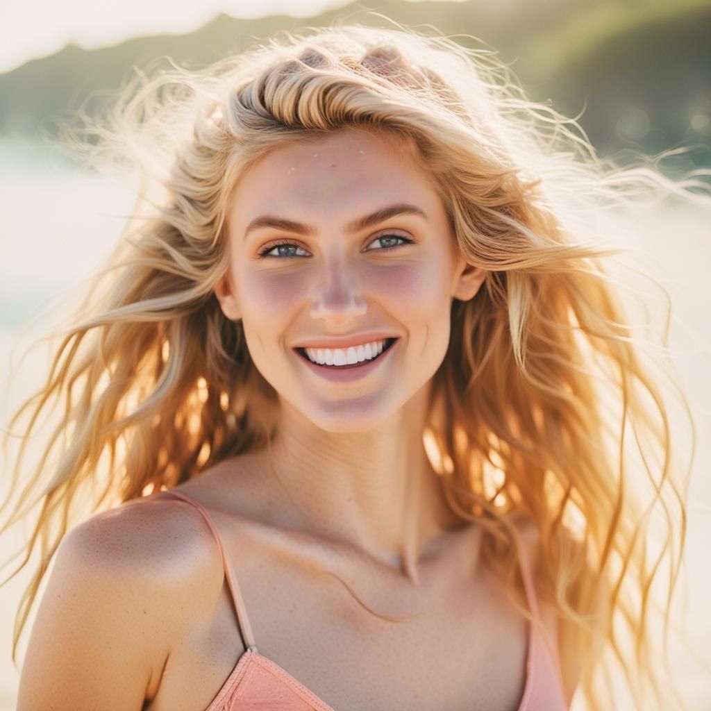 Saxon Sharbino on a Windy Beach with Colorful Plants