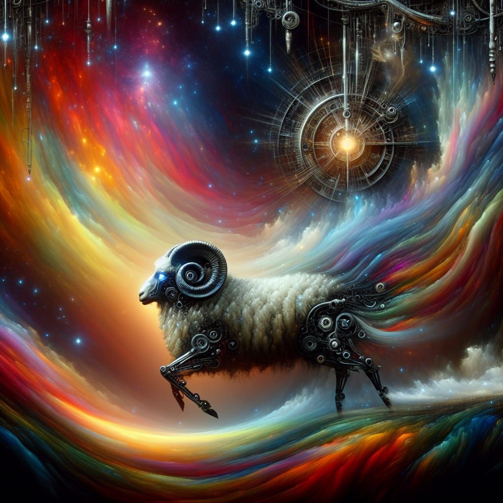 Electric Sheep Dream in Rainbow Biomechanical Art