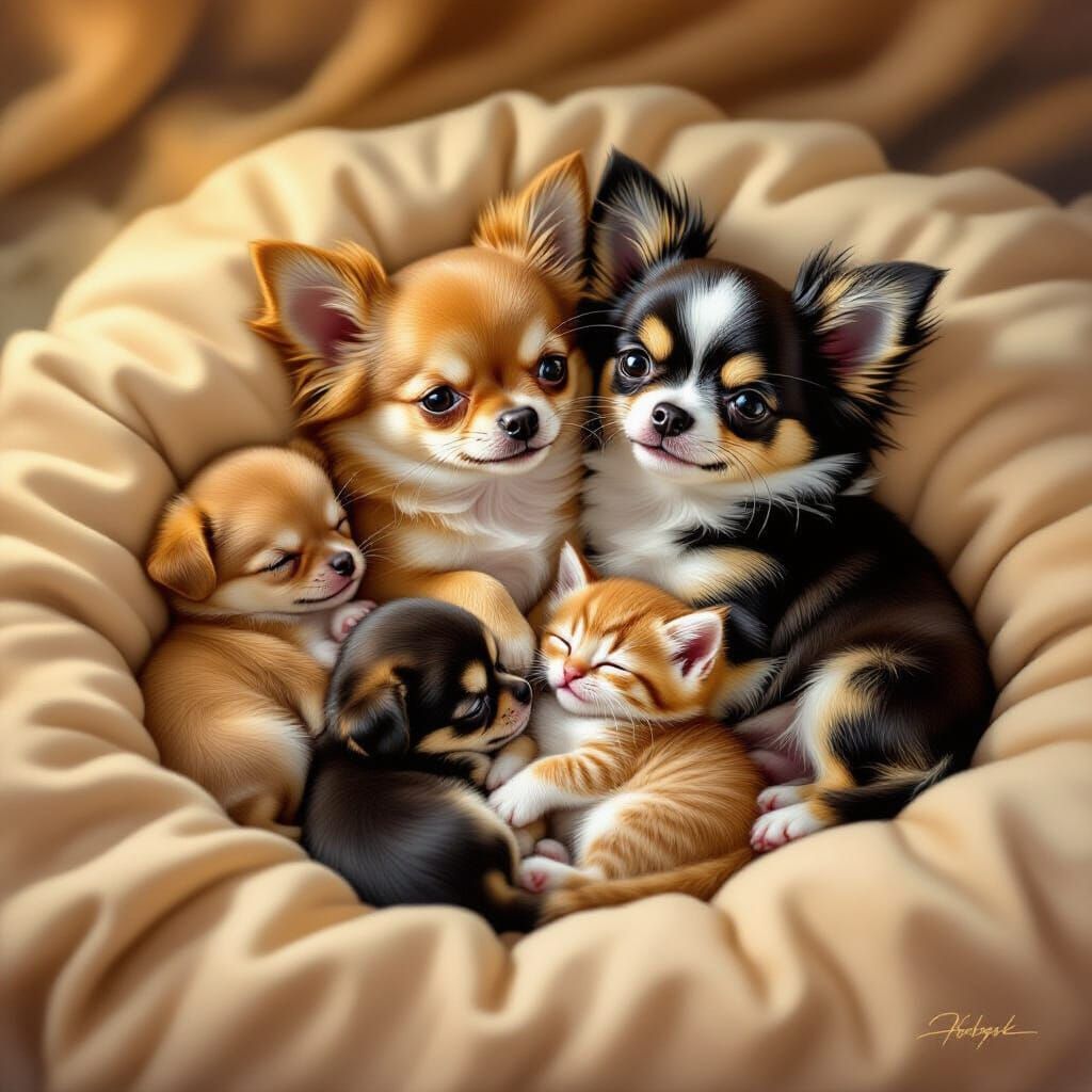 Heartwarming Scene: Chihuahua Family Adopts Kitten