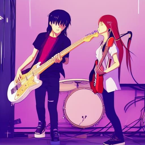 Anime Style Musicians Playing Guitars