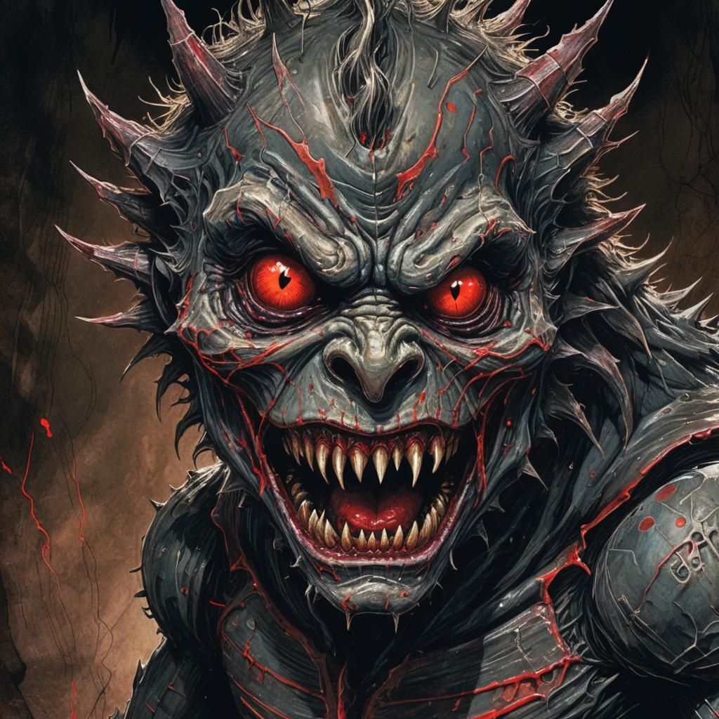 Childlike Nightmare Creature in a Horror Crayon Drawing