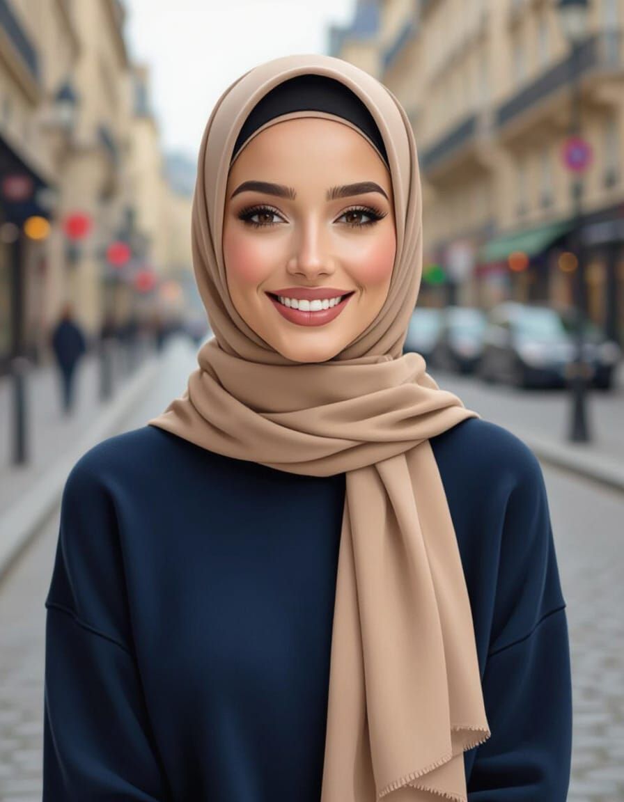 Elegant Hijabi Woman in Cozy City Park