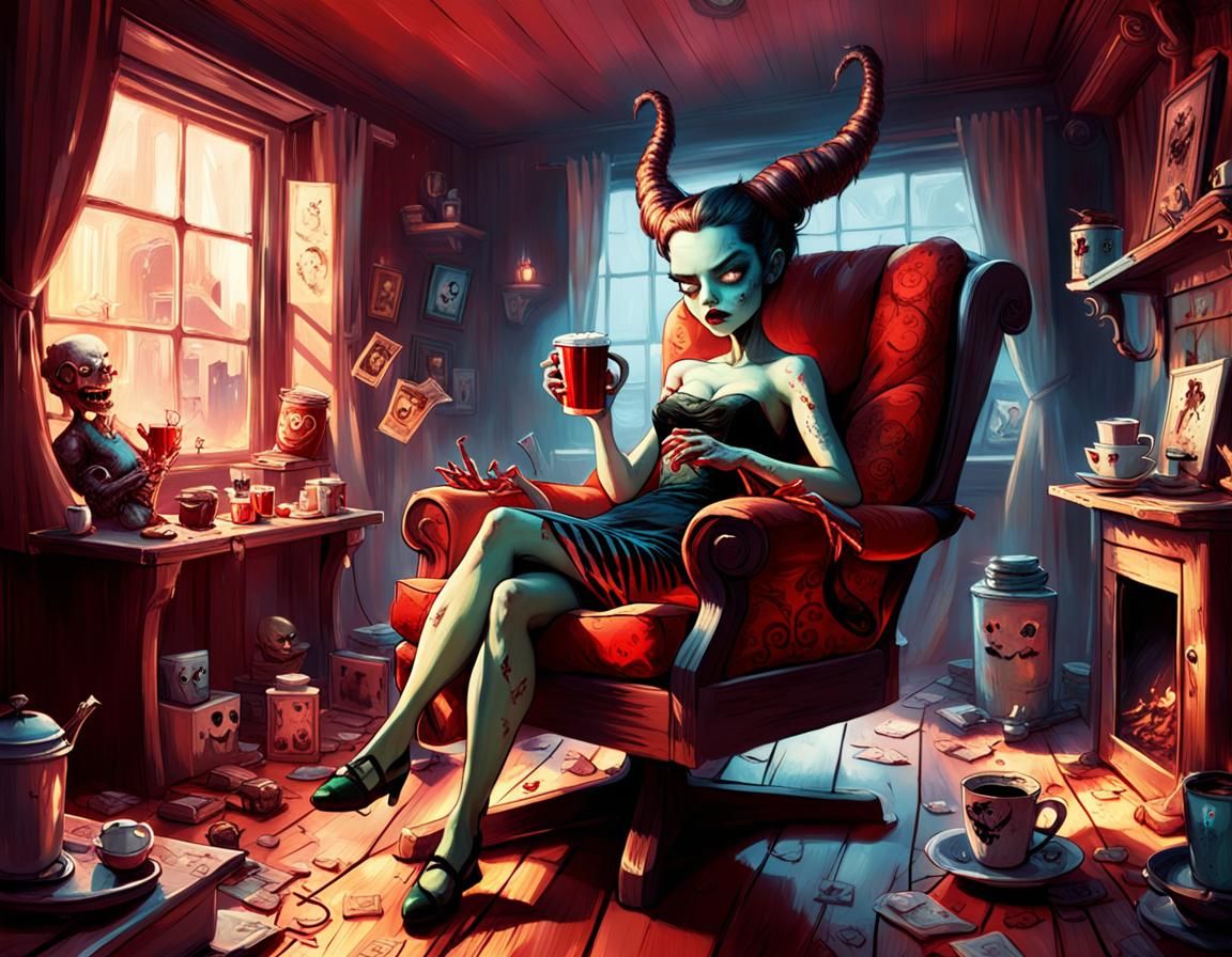 Satan Relaxes in Hell: 3D Rendered Scene