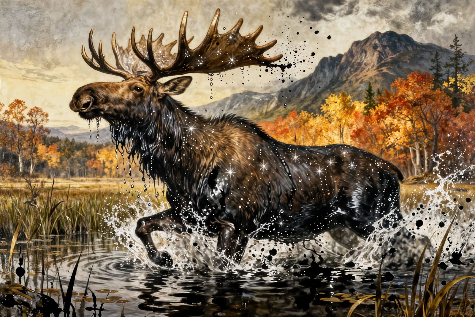 Majestic Moose Emerges from Autumn Marsh