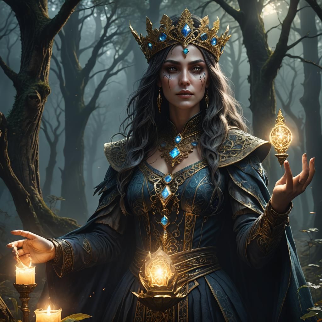 Mysterious Sorceress with Tarot Card in Byzantine Art