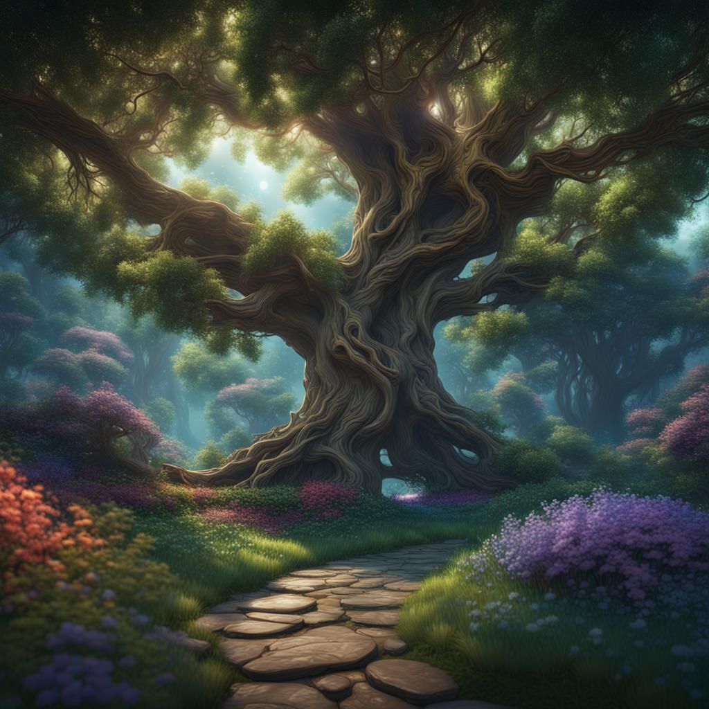 Galaxy Framed by Tree: Detailed Matte Painting