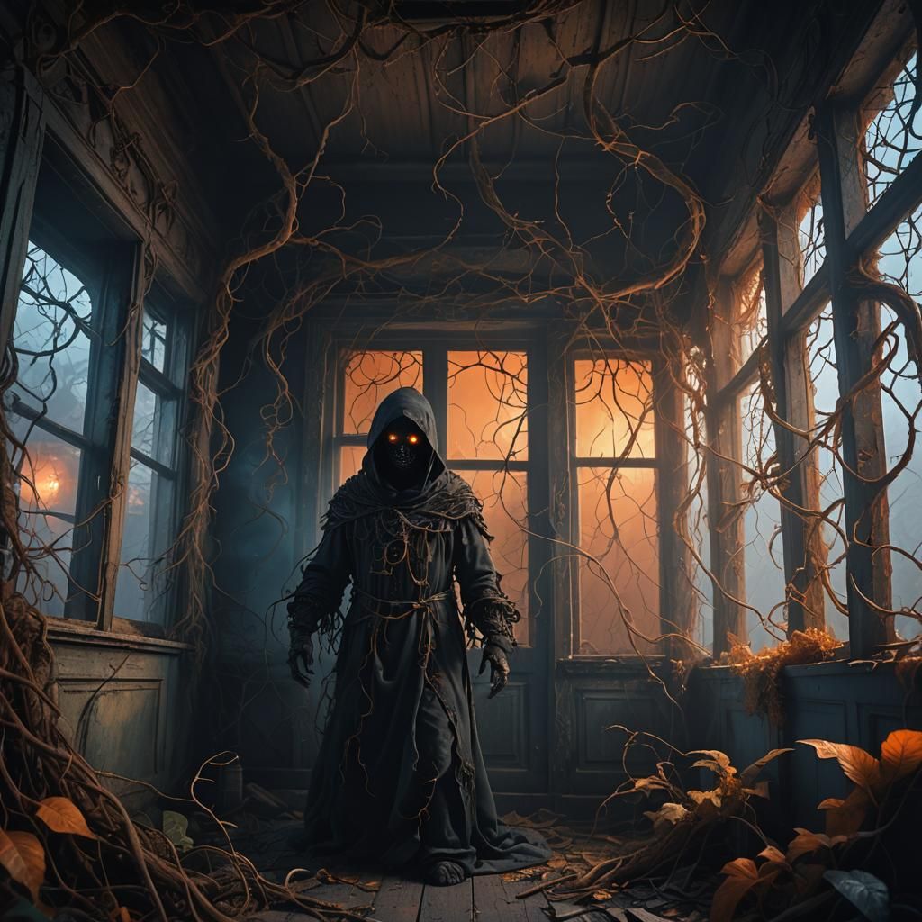 Dark Fantasy Figure in Abandoned House