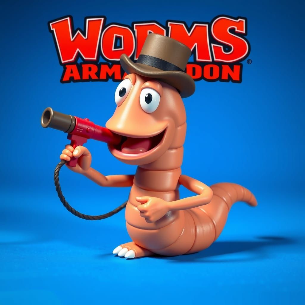Cartoonish Worm Action Figure in Dynamic Pose