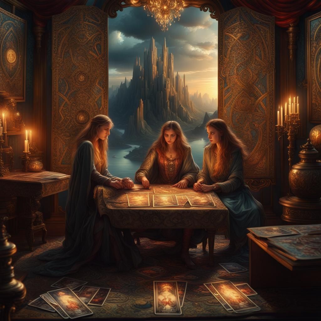 Dramatic Tarot Reading in Digital Painting Style