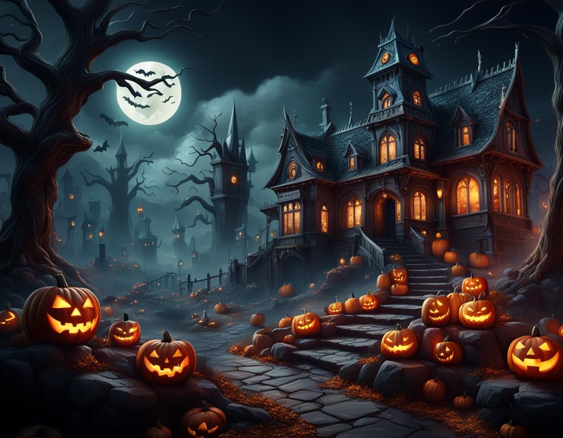 Detailed Halloween Matte Painting in Deep Color