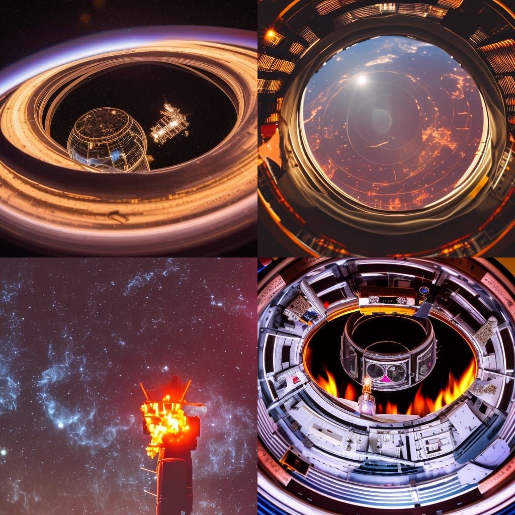 Flaming Space Station with Rings: Professional Photo