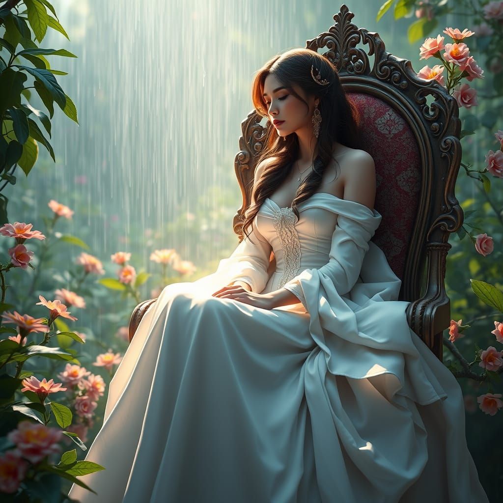 The image features a serene woman sitting in a chair, surrou...