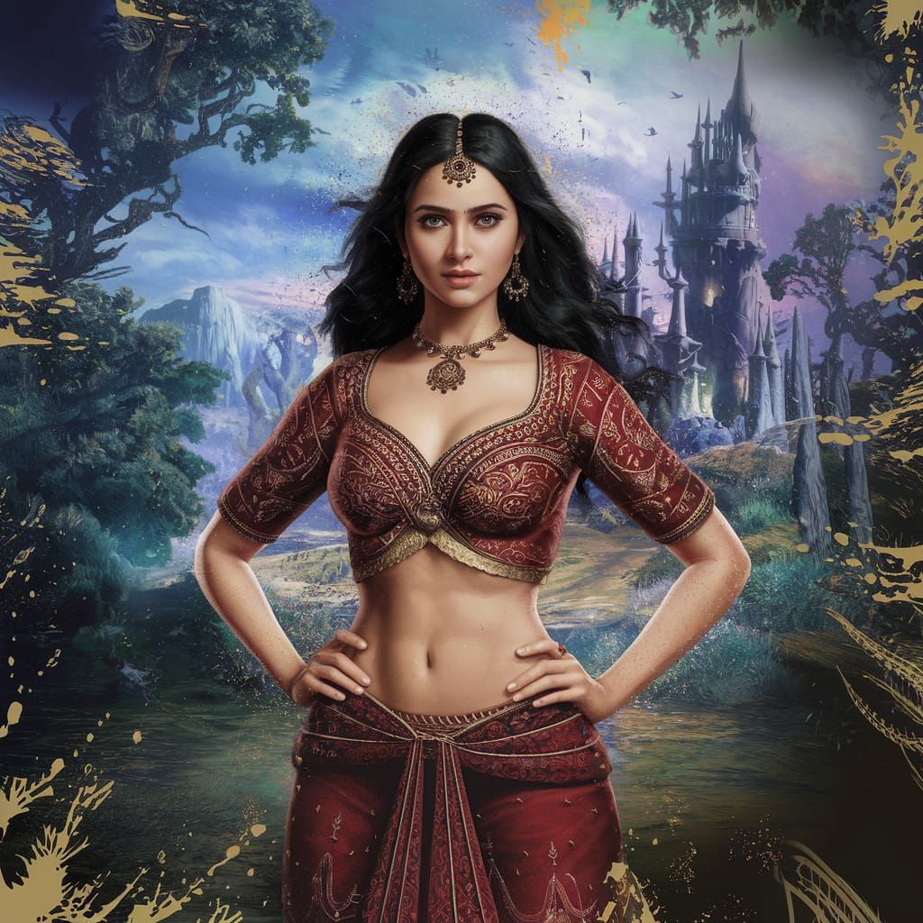 Fantasy Concept Art: Elegant Indian Woman in Traditional Att...