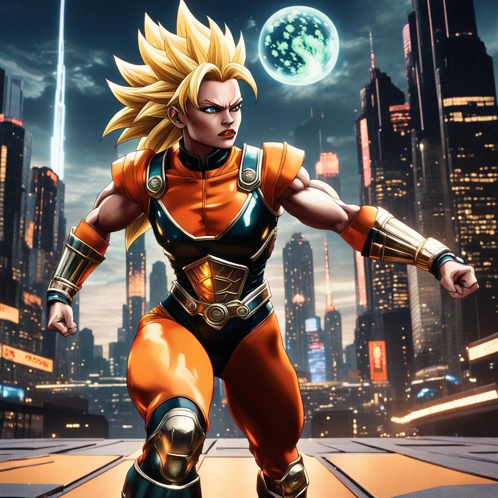 Super Saiyan Warrior Over Retrowave City, 80s Anime