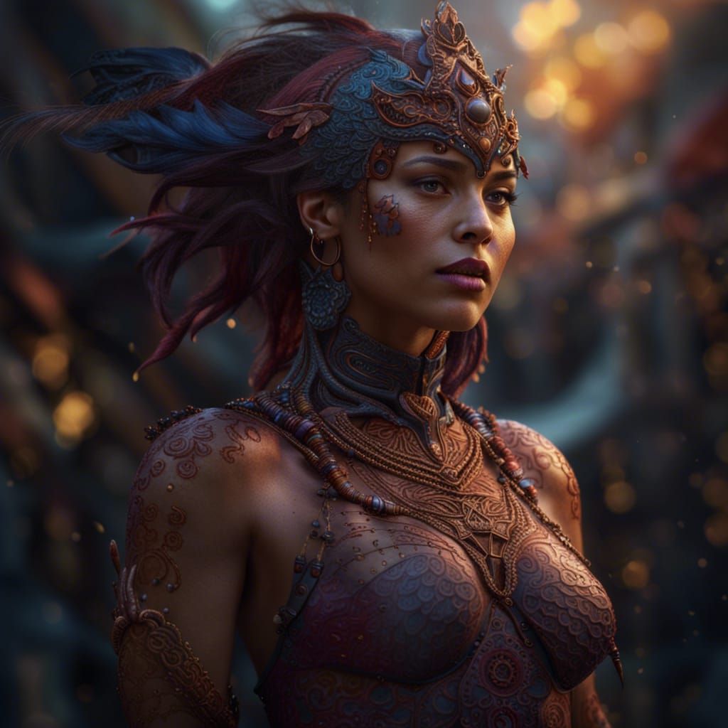 Detailed Fantasy Nude Woman in Matte Painting Style