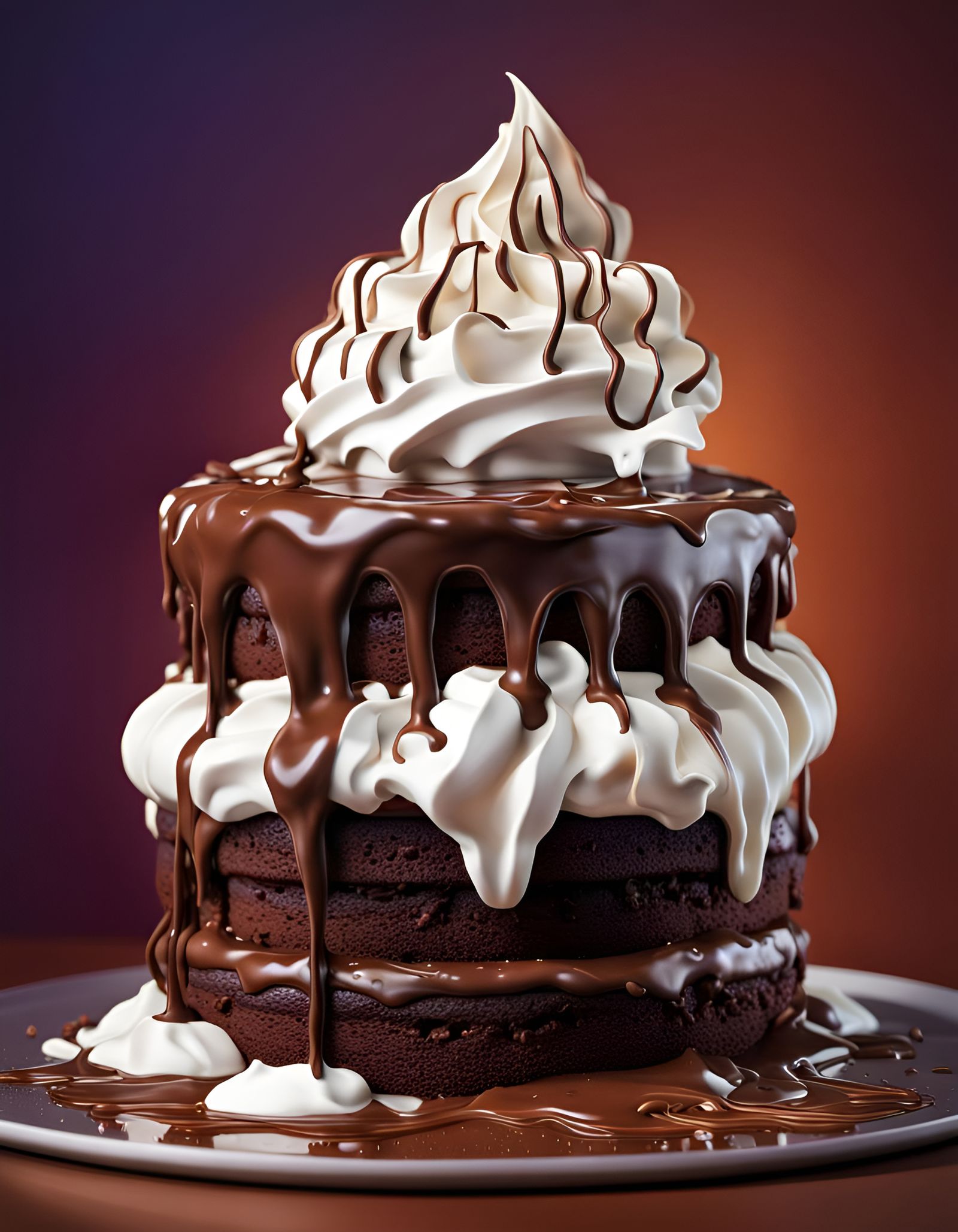 Hyperrealistic Chocolate Cake with Whipped Cream