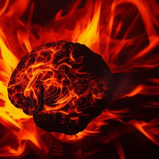 Fiery Demon Rising from Burning Brain Painting