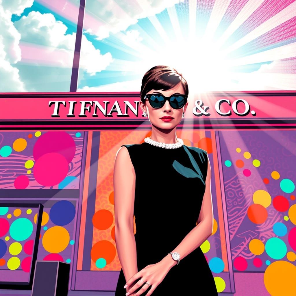 Vintage Pop Art Audrey Hepburn in Little Black Dress at Tiff...