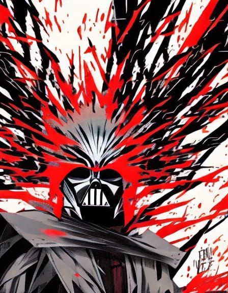 Darth Vader Double Exposure Portrait in Red Splash Art
