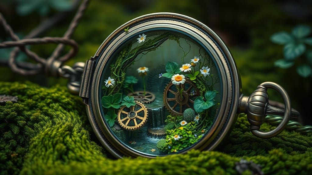 Miniature Jungle Inside Vintage Pocket Watch