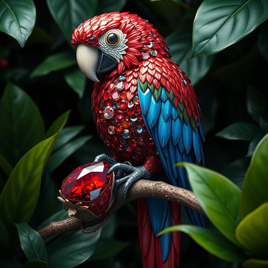 Gemstone Parrot in Hyperrealistic Style
