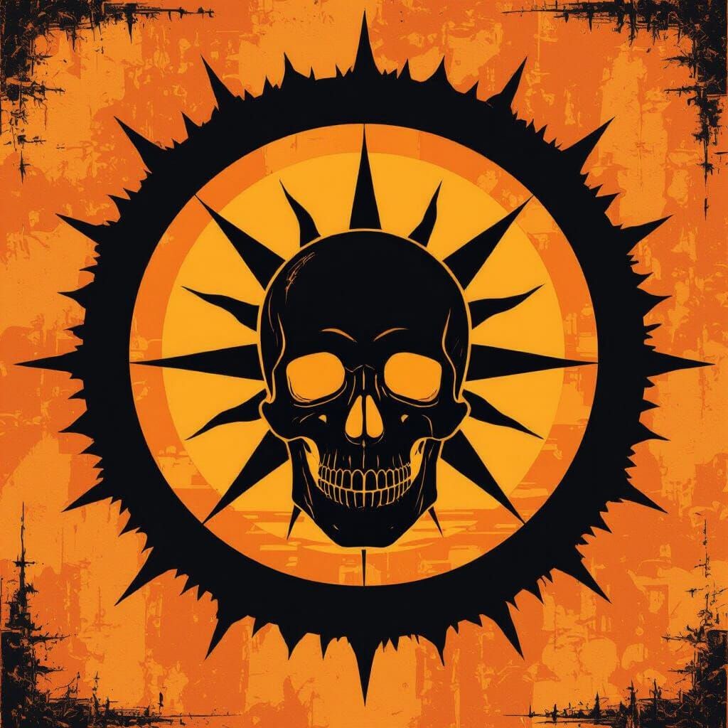 Black Skull Silhouette with Jagged Sun in Gothic Style