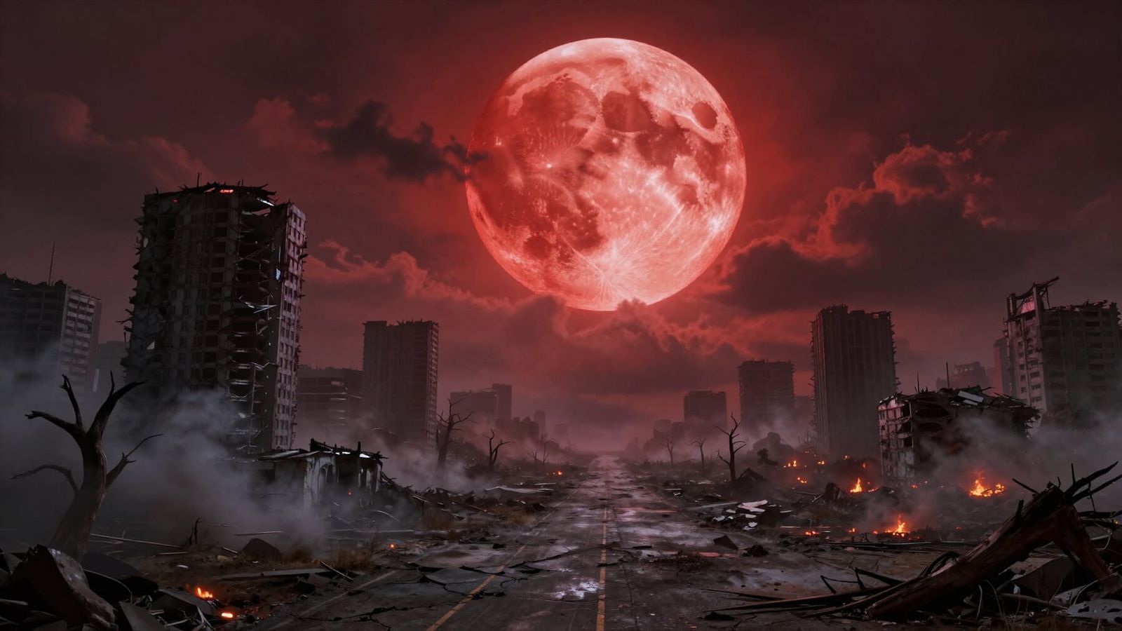Apocalyptic World Under a Blood-Red Moon
