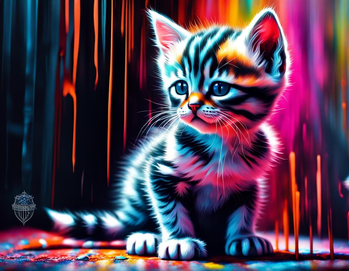Sad Striped Kitten in Hyperdetailed Airbrush Art