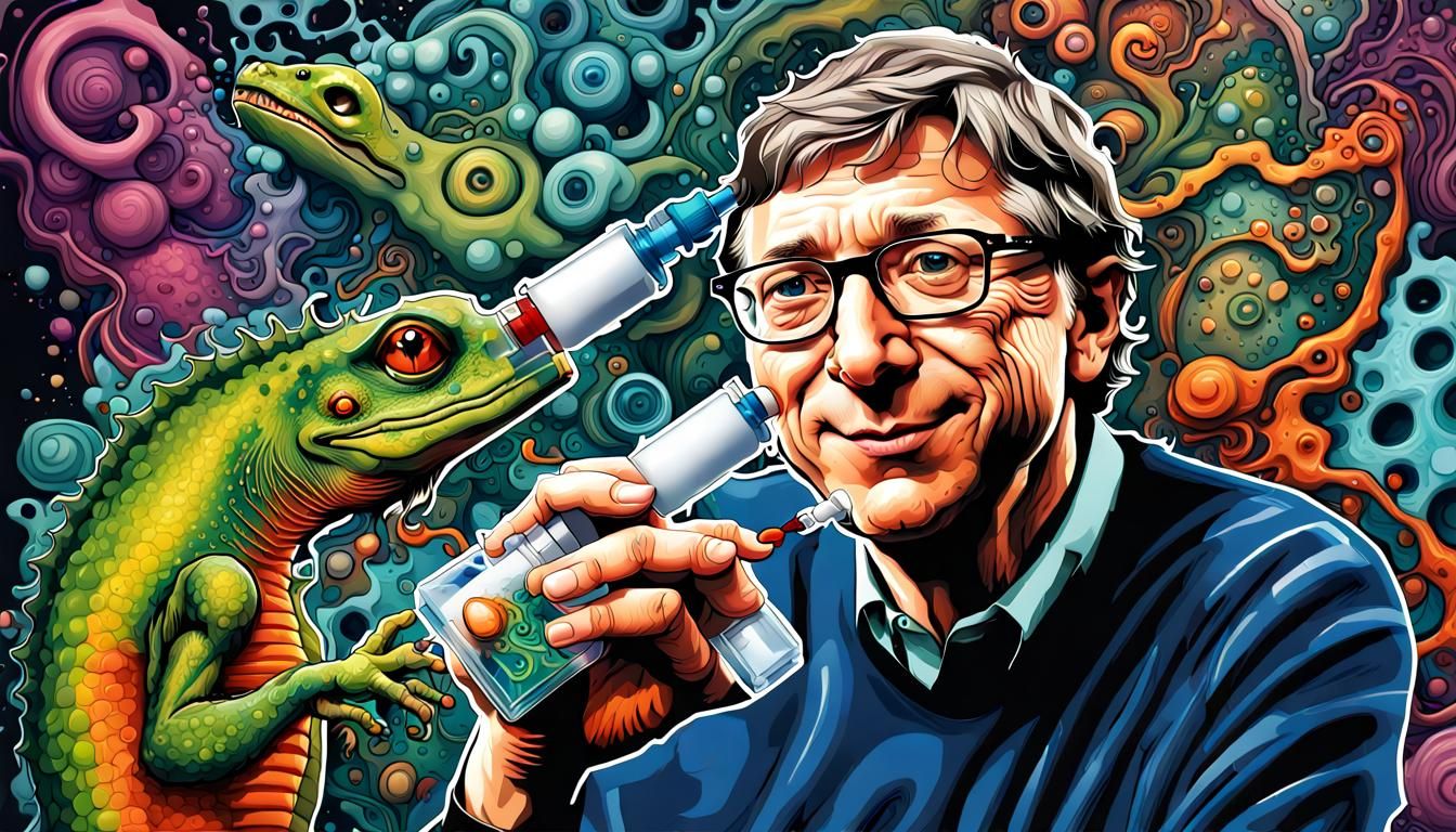 Lizard Person with Syringe in Graffiti Art Style