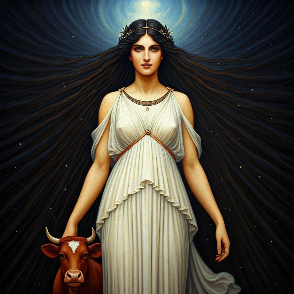 Mnemosyne Goddess of Memory in Elegant Star-Adorned Robes