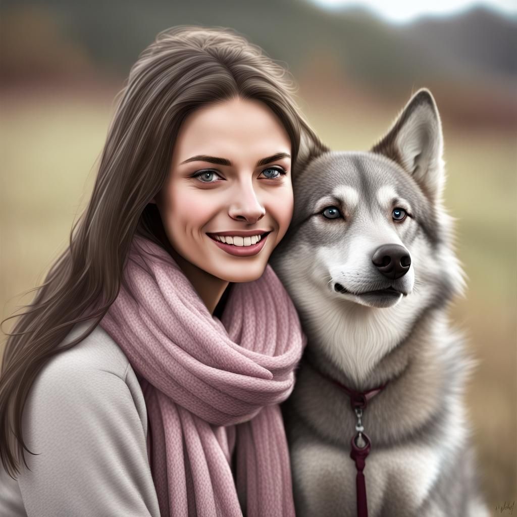Woman with dog, photorealistic, SDXL1