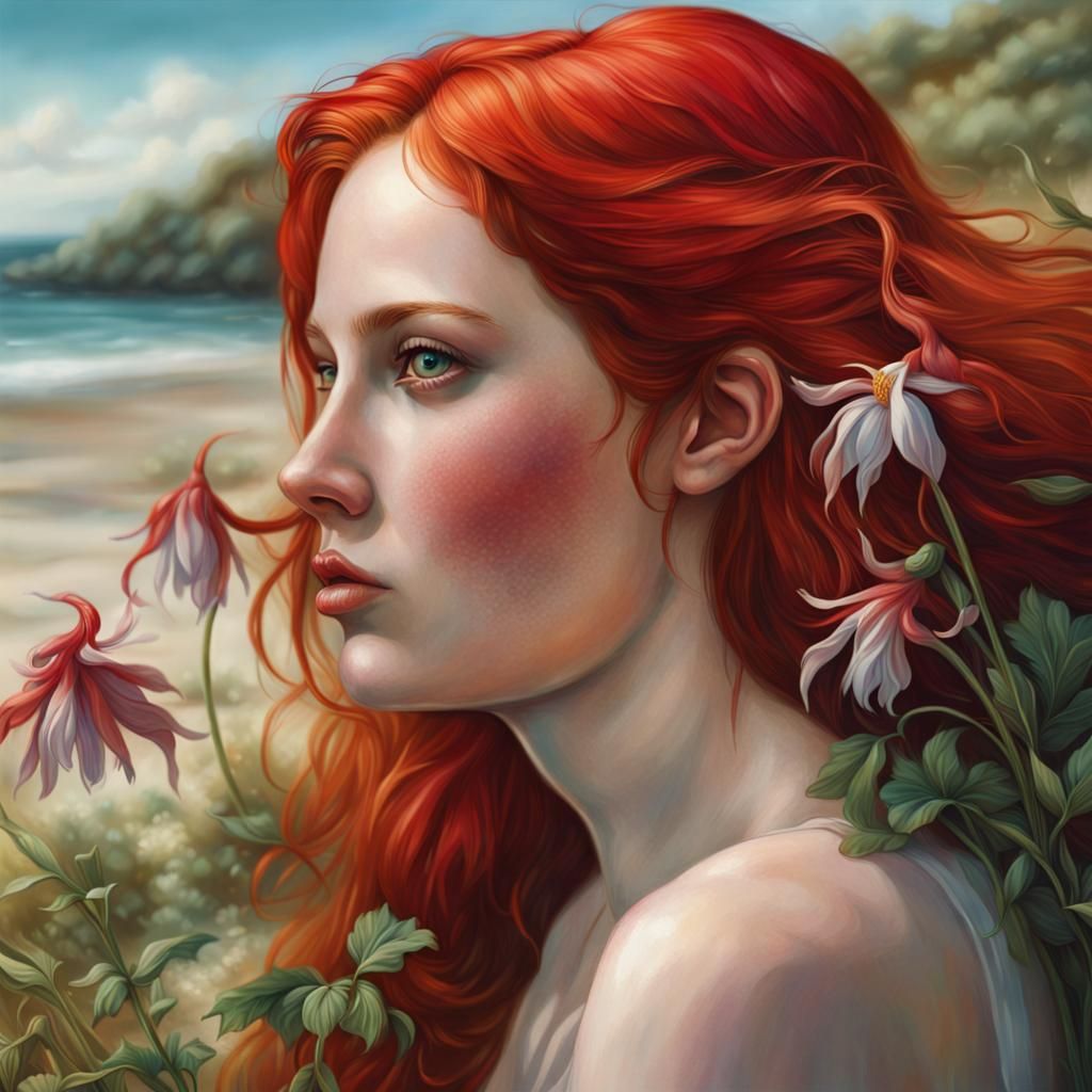 Hyperrealistic Android Woman Relaxing on Beach