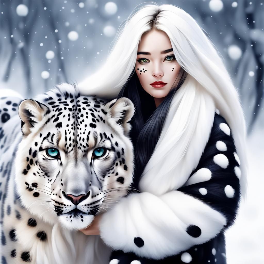 Snow Leopard Woman: A Digital Art Hybrid
