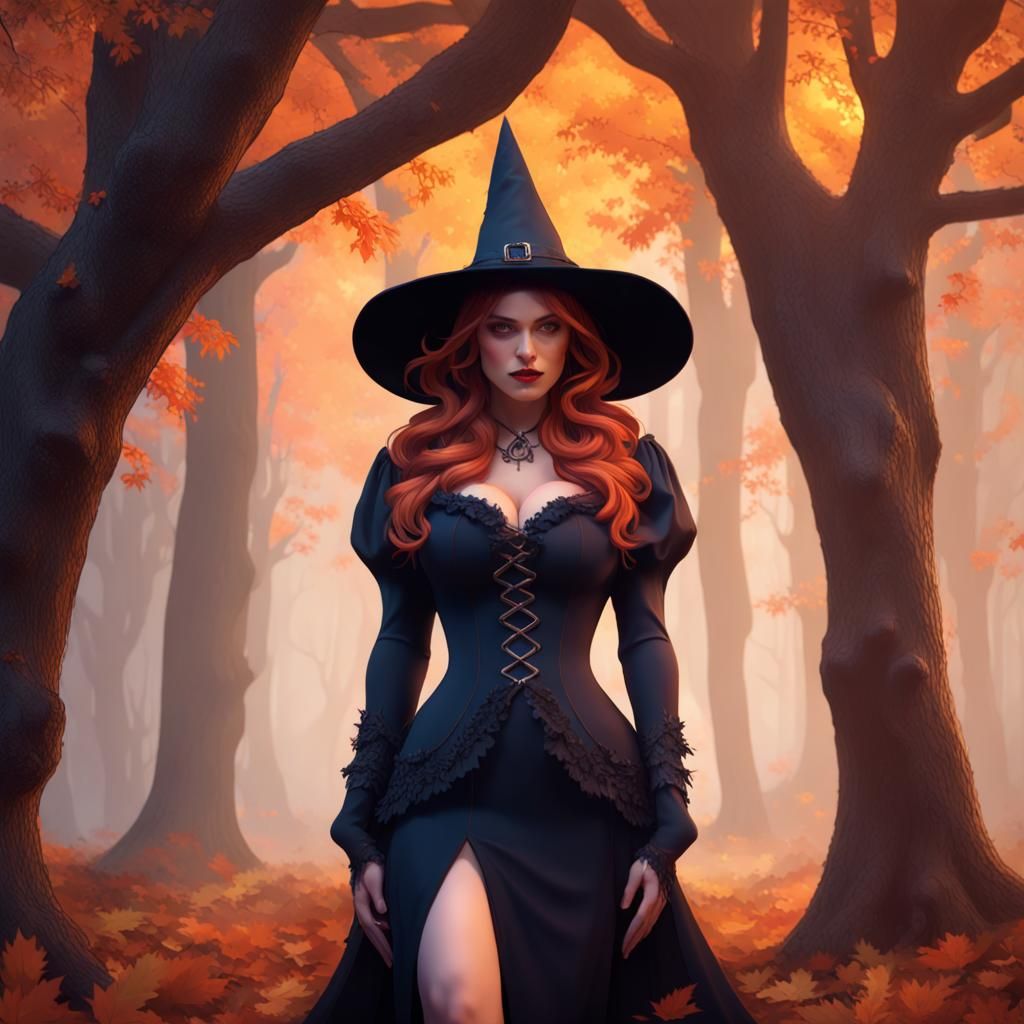 Autumn Witch Portrait in Hyperdetailed Digital Art