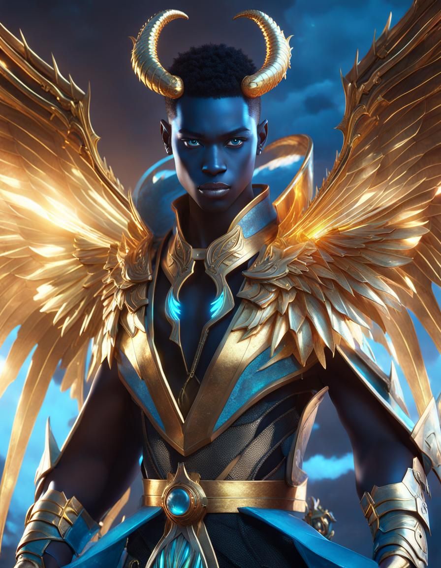 Anime Angel with Dragon Horn and Metal Wings