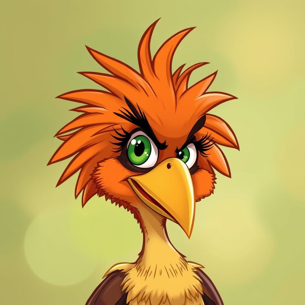 Cartoon Bird with Fluffy Mane, Digital Art