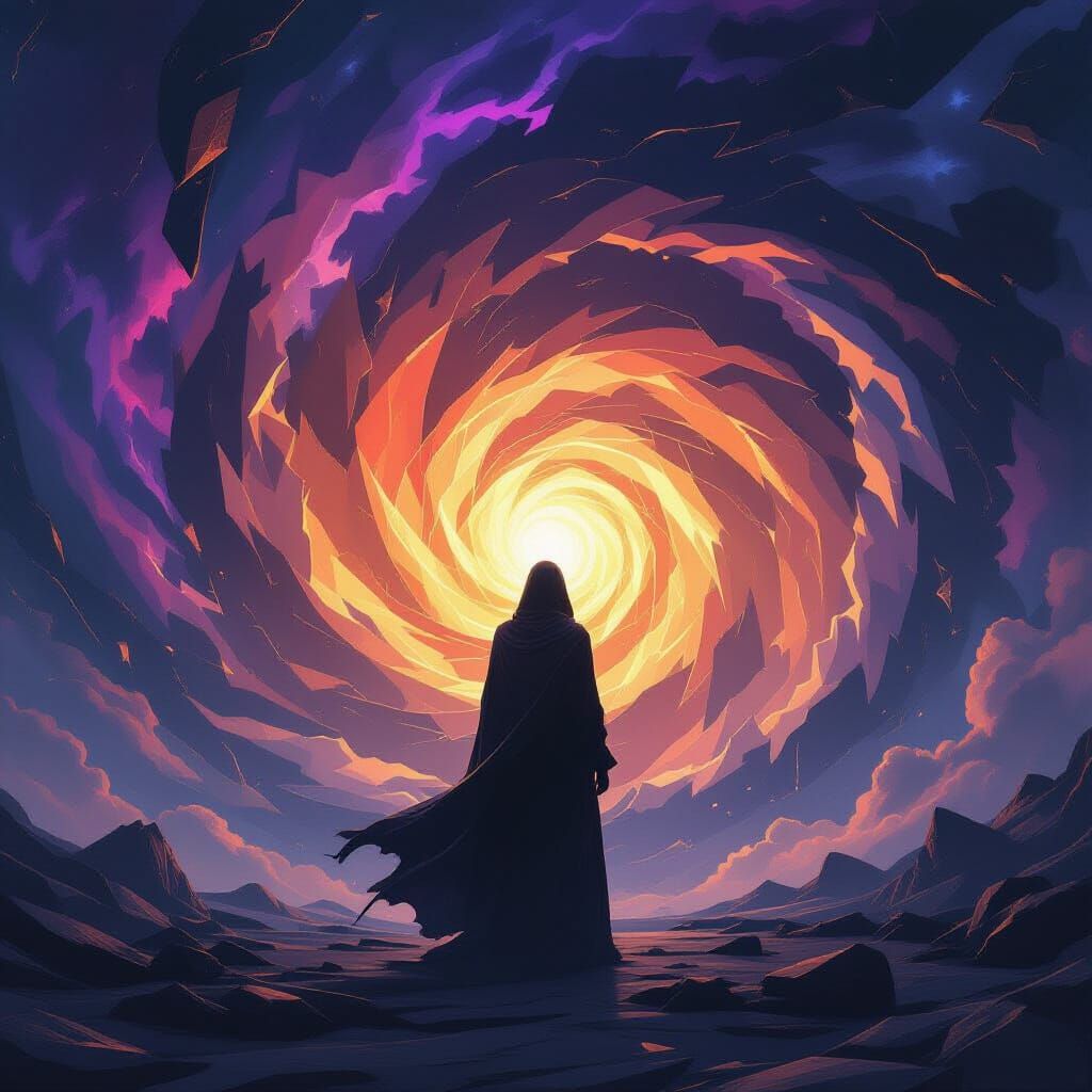 Cosmic Vortex Figure in Surreal Digital Matte Painting